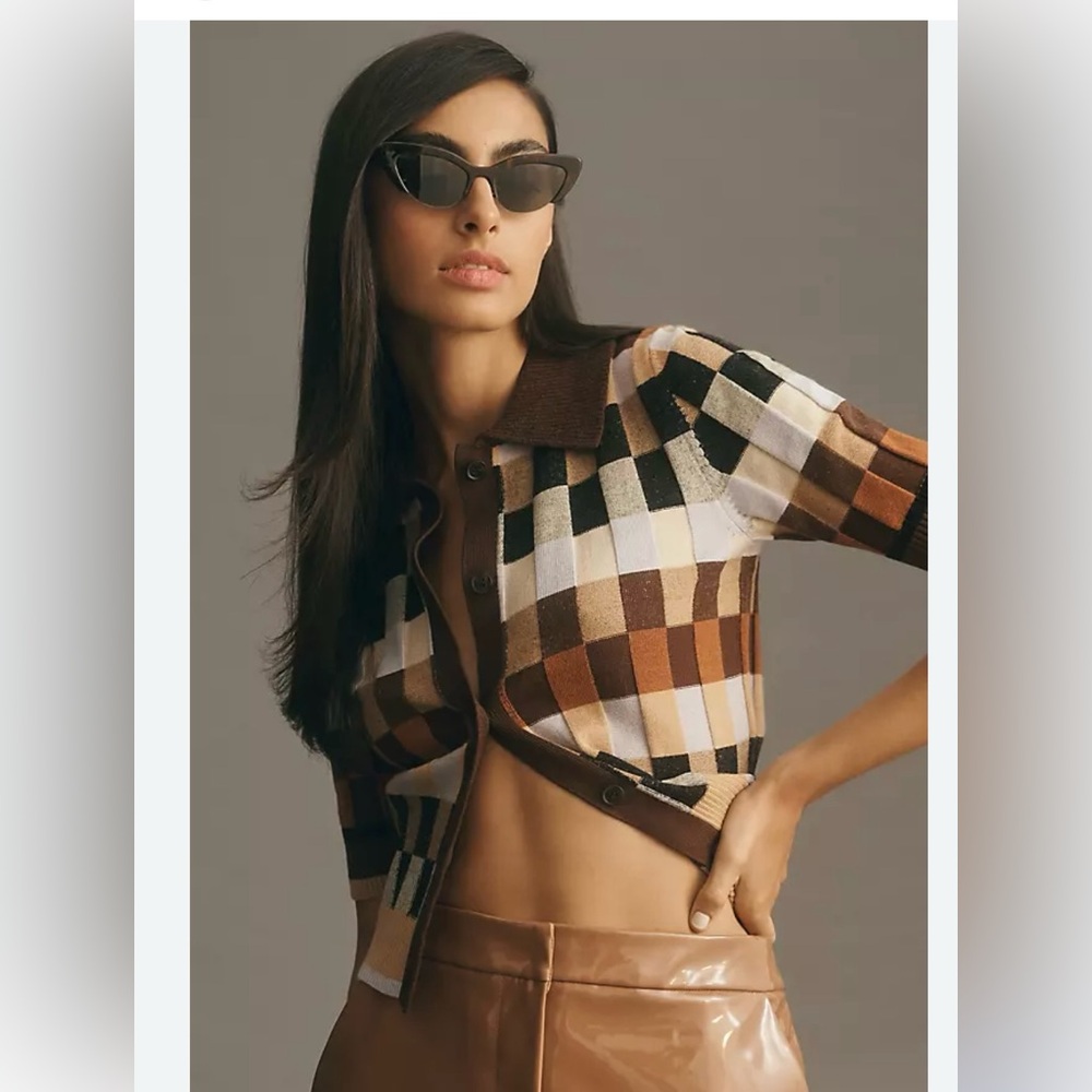 Anthropologie Maeve Collared Cropped Cardigan Sweater